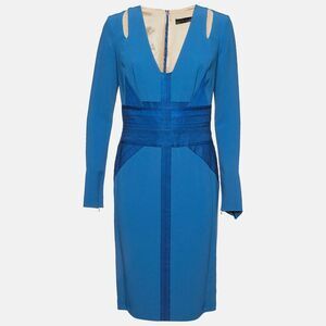 Elie Saab Blue Crepe Long Sleeve Midi Dress M
